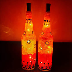 Designer Pair of Handmade Dot Mandala Art LED Bottle Lamp to Sivaganga