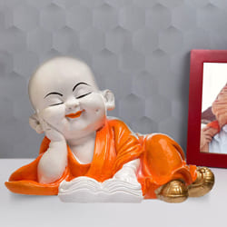 Lovely Monk Buddha Reading Book Polyresin Showpiece to Quilon