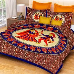 Lovely Set of Jaipuri Sanganeri Print Double Bed Sheet with 2 Pillow Covers to Ambattur