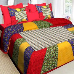 Remarkable Jaipuri Sanganeri Print Cotton Double Bed Sheet with 2 Pillow Covers to Punalur