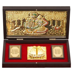 Divining Gold Plated Radha Krishna Idol N Charan Paduka Set to Tirur