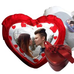 Exclusive Heart Shaped Cushion with Tin Box to India