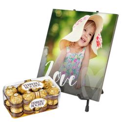 Beautiful Personalized Photo Tile with Ferrero Rocher Chocolate to Lakshadweep