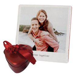 Amazing Personalized Photo Tile with Heart Shape Hand Made Chocolates to Marmagao