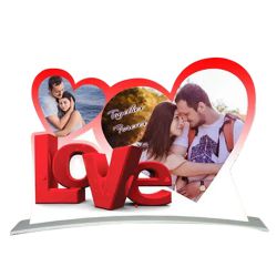 Graceful Twin Heart Shape Personalized Photo Frame with Love Message to Uthagamandalam
