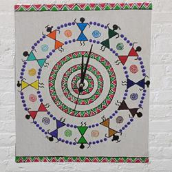 Beautiful Warli Art Wall Clock (Handmade)