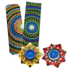 Designer Dot Mandala Art Handmade Gift Set of Diya n Bookmarkers to Hariyana