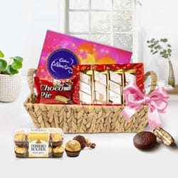 Delicious Gift of Chocolates Loaded in Basket Hamper