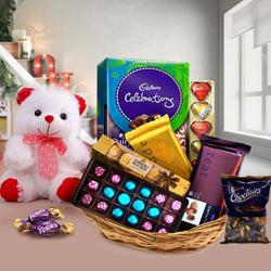 Gift Hamper of Chocolates and Teddy with Bliss