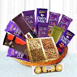 Ambrosial Chocolates n Dry Fruits Gift Basket to Punalur