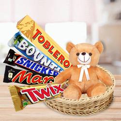 Marvelous Basket of Chocolates with Teddy to India