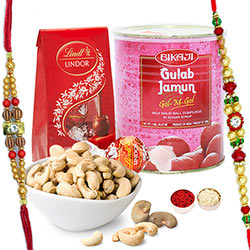 Fetching Rakhi Combo With Lindor Chocolate, Cashew N Bikaji Gulab Jamun to Rakhi-to-newzealand.asp