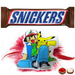 Lovely Pokemon Kid Rakhi With Snikers Chocolate to Rakhi-to-newzealand.asp