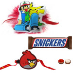 Charming Angry Bird Kid Rakhi, Pokemon Kid Rakhi With Snikers Chocolate to Rakhi-to-newzealand.asp