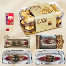 Flirty Ferrero Rocher with Stone n Beads Rakhis to Newzealand-rakhi-chocolates.asp
