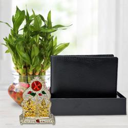 Classic Good Luck Bamboo Plant with a Gents Leather Wallet n Laxmi Ganesh Mandap