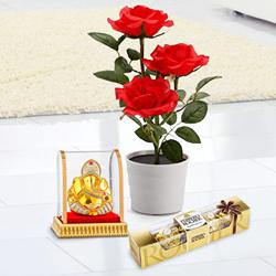 Budding Red Rose Plant with Chocolates N Ganesh Murti