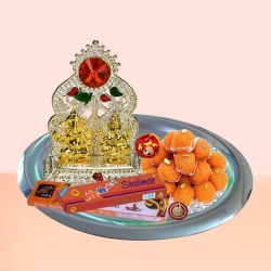 Exquisite Ganesh Lakshmi Idols with Silver Plated Thali and Pure Ghee Ladoo