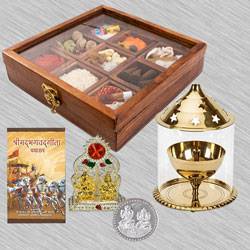 Delightful Housewarming Puja Gift in Wooden Box to Hariyana