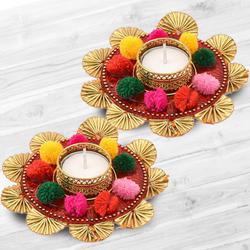 Auspicious Dual Set of Mix Color Flower Design Diya to India
