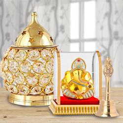 Marvelous Akhand Diya with Ganesh Idol N Ganti to India