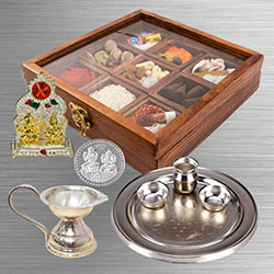 Reusable Wooden Box of Complete Puja Samagri