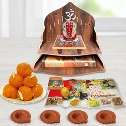 Pious Wooden Temple Gift Combo for Pooja