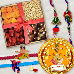 Lovely Family Rakhi Set N Puja Thali with Exotic Dried Fruits to Andaman and Nicobar Islands