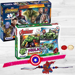 Dashing Avenger Rakhis with Marvel Avengers Jigsaw Puzzle Set