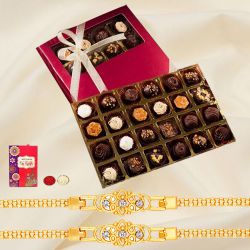 Graceful Golden Bracelet Rakhi with Handmade Rum filled Chocolates Box