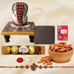 Fancy Ganesh Rakhi with Wallet, Marble Chowki, Almond N Ferrero Rocher