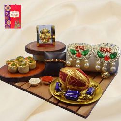 Dazzling Rudraksha Rakhi with Puja Items, Haldiram Sweets N Chocolates