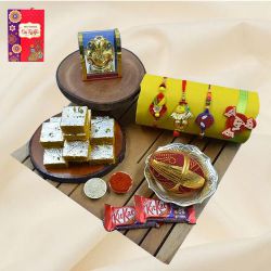 Elegant Family Rakhi Set with Haldiram Sweets, Ganesh Idol N Chocolates