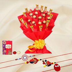 Blithesome Chocolate Bouquet with Family Rakhi Set