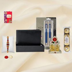 Parker Gift N Leather Wallet with Stone Rakhi for Bhai