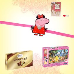 Rakhi Peppa Pig n Ferrero Rocher with Snow White Picture Puzzles to India