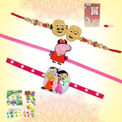 Multicolor Jungle Stamp Art N Kids Rakhi Triplets to Lakshadweep