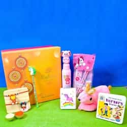 Auspicious Kids Rakhi with Pencil n Soft Toy Set