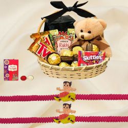 Chocolates Basket with Teddy N Twin Kids Rakhi to Hariyana