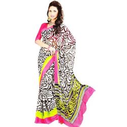 Gorgeous Black and White Georgette Satin Saree to Worldwide_product.asp