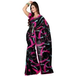 Breathtaking Georgette Printed Saree in Black to Worldwide_product.asp