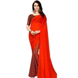 Lovely Art Chiffon Designer Red Saree for Women