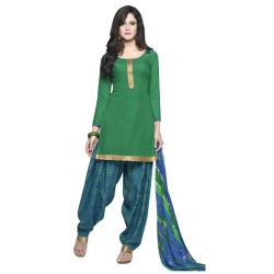 Graceful Pure Cotton Patiala Suit in Deep Green to India