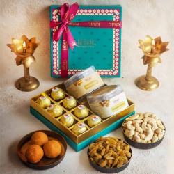Exotic Treat Box of Dried Fruits with Chana Badam Laddoo from Kesar to Rajamundri