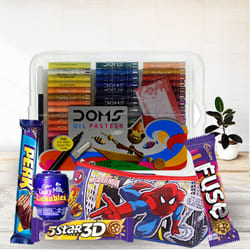 Exclusive Spiderman Kids Stationery, Color Set n Chocolates Combo to India