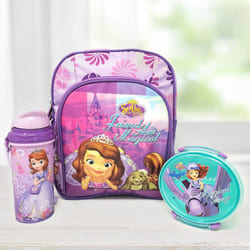 Amazing Princes Sofia Backpack with Lunch Box and Sipper Bottle to Rajamundri