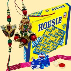Incomparable Housie Deluxe Family Board Game with Rakhi, Lumba, Doraemon Rakhi and Roli, Tilak and Chawal. to Hariyana