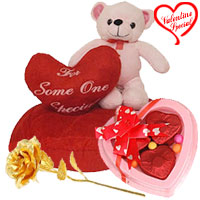 You Only Eric on Heart Liaison Teddy with a Golden Rose and 3 Pcs Heart Shape Chocolates