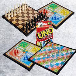 Remarkable 2-in-1 Wooden Board Game with Mattel Uno Card Game to Hariyana
