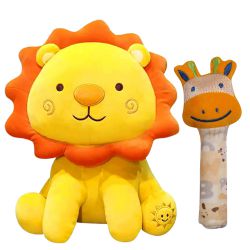 Cute Gift Combo of Lion Soft Toy N Face Rattle Set